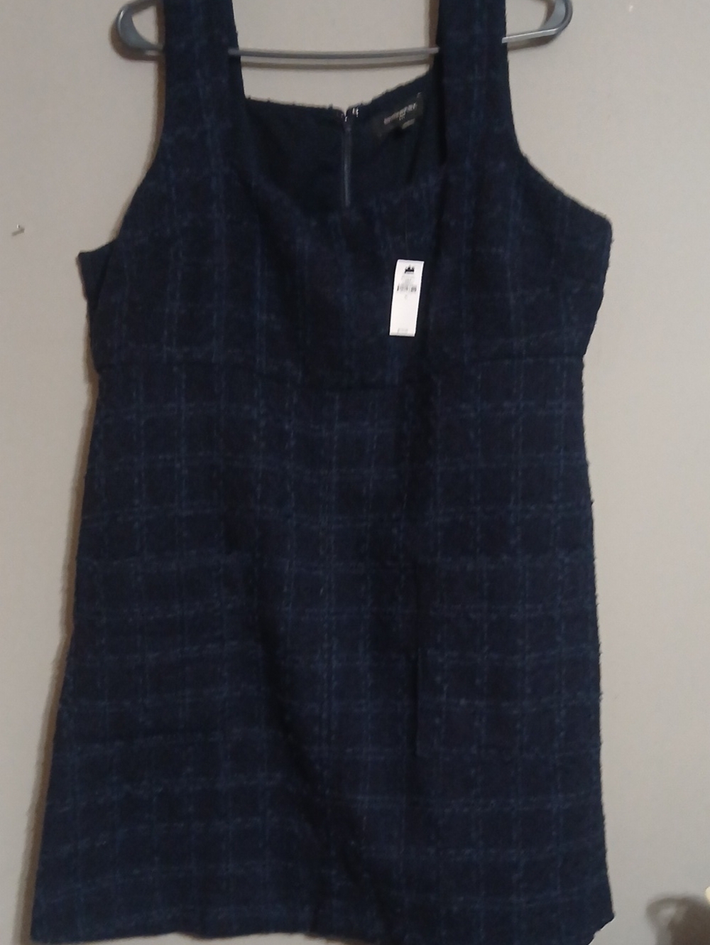 Banana Republic Navy Plaid Square-Neck Sleeveless Dress